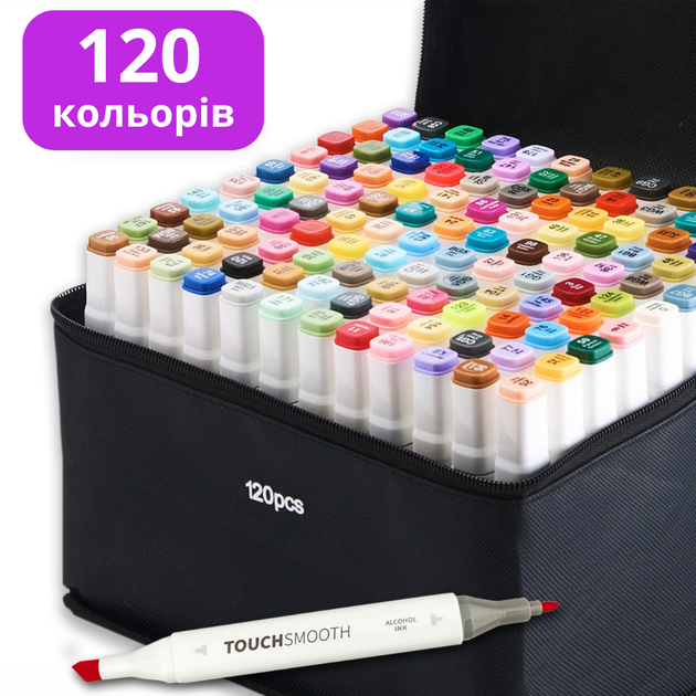 Набор качественных двусторонних разноцветных маркеров Touch Smooth Premium Art с подставкой для скетчинга рисования,иллюстраций и хуждожнственных работ на спиртовой основе 120 штук + подарок фирменный комплект Touch Smooth 100120 - Фото 1 Набор качественных двусторонних разноцветных маркеров Touch Smooth Premium Art с подставкой для скетчинга рисования,иллюстраций и хуждожнственных работ на спиртовой основе 120 штук + подарок фирменный комплект Touch Smooth 100120 - изображение 1