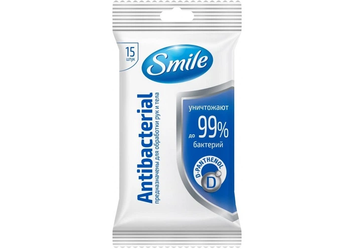 Серветки вологі Smile 15шт Antebacterial/D-пантенол/лайм і мята (52) - Фото 1 Серветки вологі Smile 15шт Antebacterial/D-пантенол/лайм і мята (52) - изображение 1