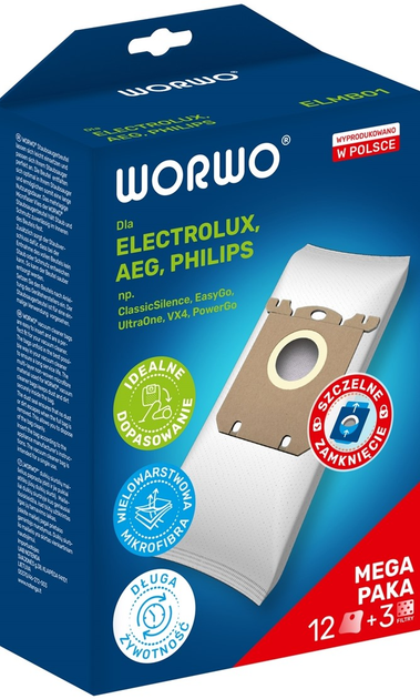 Набір мішків Worwo Electrolux/Philips WOR-BAG ELMB01 /KPL12 (ELMB01X12) - зображення 1