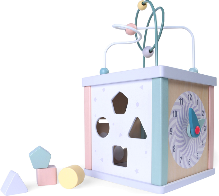 Drewniana kostka edukacyjna EcoToys, sorter, mula, zegar (6942397310215) - obraz 3