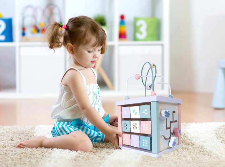 Drewniana kostka edukacyjna EcoToys, sorter, mula, zegar (6942397310215) - obraz 4