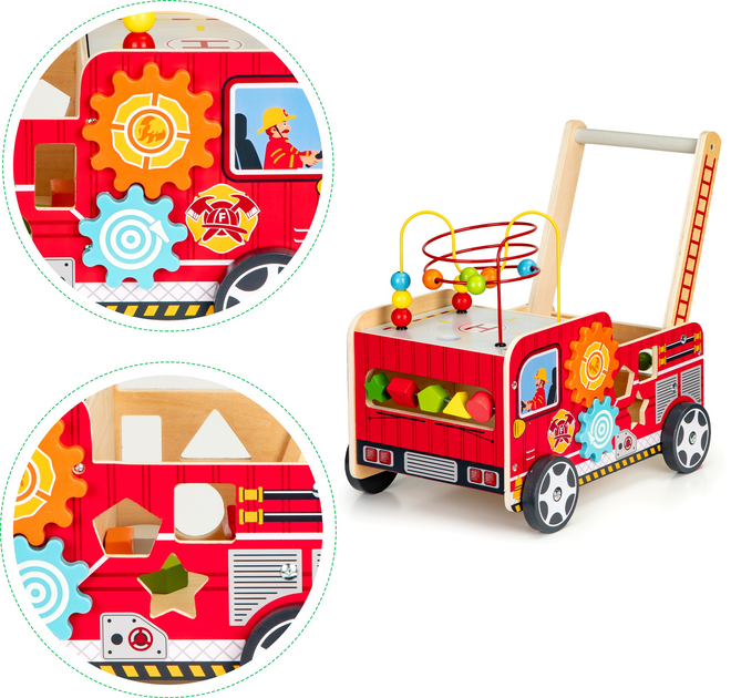 Drewniany pchacz edukacyjny EcoToys z klockami dla dzieci - Straż Pożarna (5903089069942) - obraz 5
