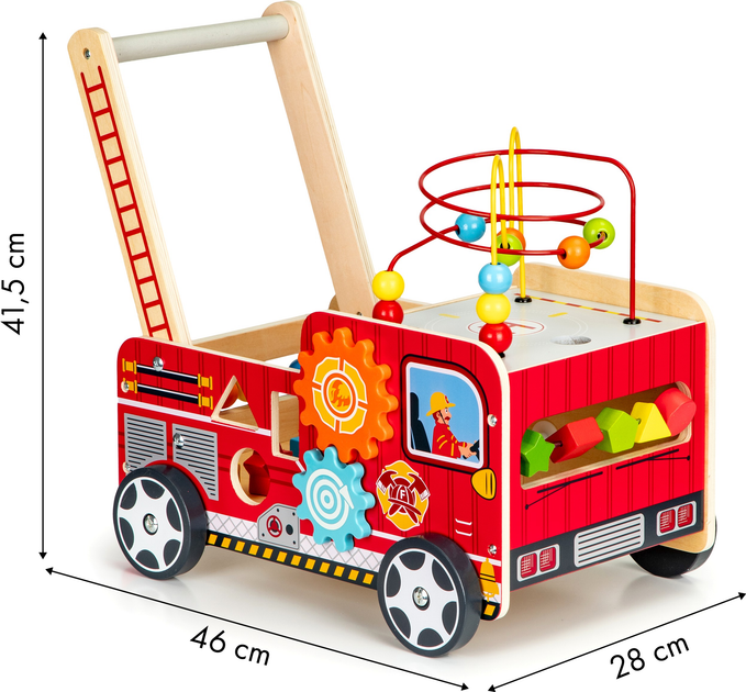 Drewniany pchacz edukacyjny EcoToys z klockami dla dzieci - Straż Pożarna (5903089069942) - obraz 7