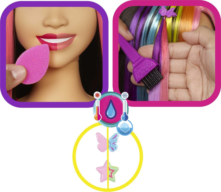 Głowa do stylizacji Barbie Neonowa tęcza Czarne włosy HMD81 (0194735125197) - obraz 5