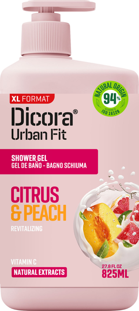 Гель для душа Dicora Urban Fit Питательный с витамином С Цитрус и персик 825 мл (8429871993822) 
