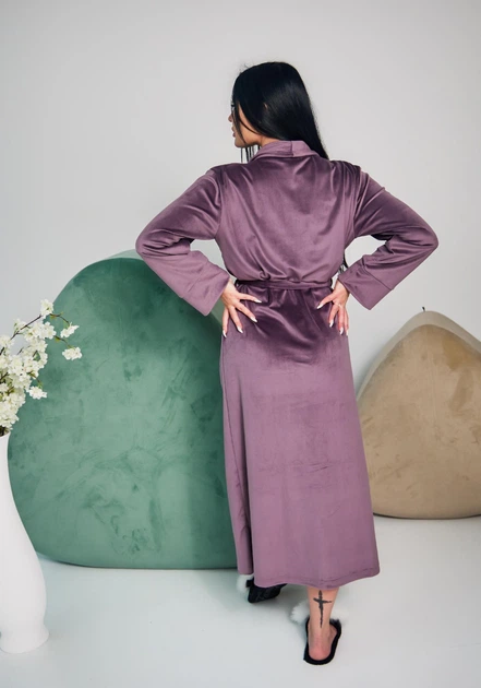 Халат длинный женский велюровый на запах р М лавандовый (710-лаванда) - Фото 4 Халат длинный женский велюровый на запах р М лавандовый (710-лаванда) - изображение 4