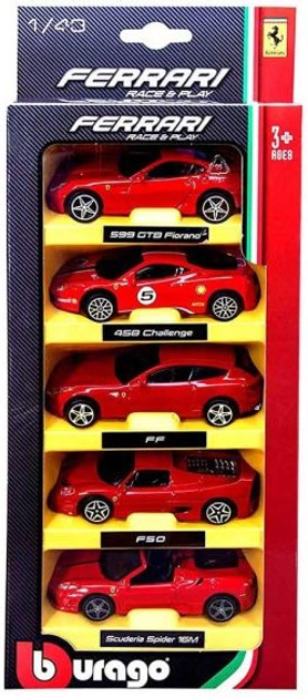 Zestaw Samochodow Bburago Ferrari Race + Play 1:43 5 szt (4893993360055) - obraz 1