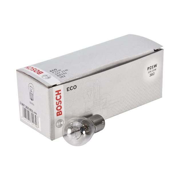 Лампа розжарювання Bosch Eco P21W 12V 21W BA15s 382 картон 10шт. 1987302811 - зображення 2