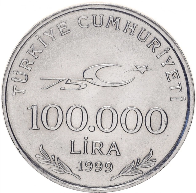 Монета Туреччина 100000 лір 1999 UNC - Фото 2 Монета Туреччина 100000 лір 1999 UNC - зображення 2