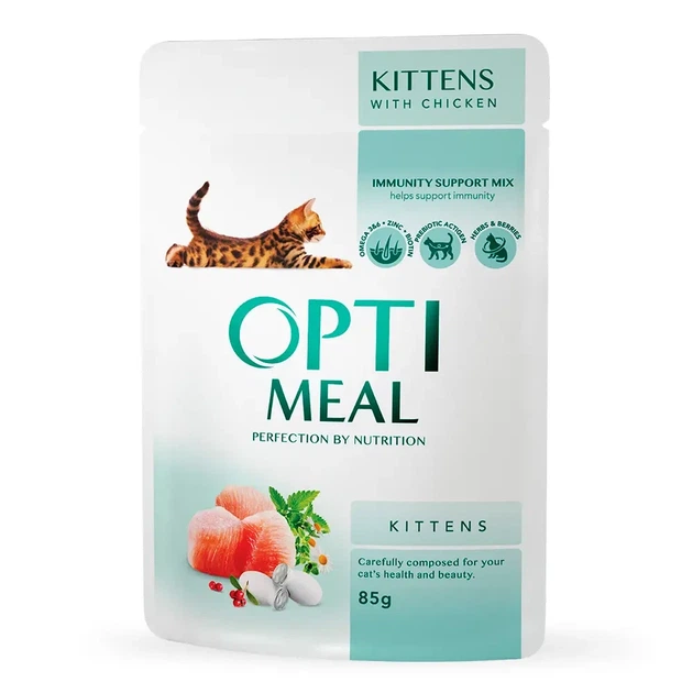 Вологий корм для кошенят Optimeal Набір 3+1 курка 340 г (B2720501) - изображение 4