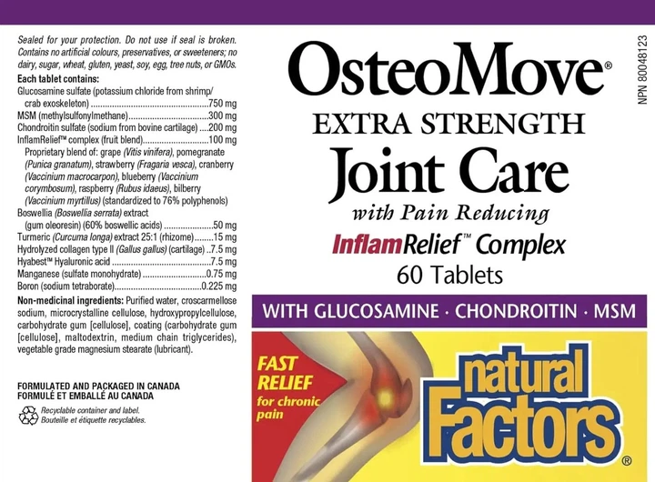 Підтримка здоров'я суглобів Natural Factors OsteoMove Extra Strength Joint Care 60 таблеток - зображення 3