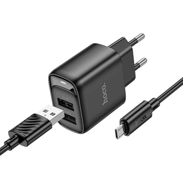 Адаптер сетевой HOCO Micro USB Cable Smart dual-port charger C141A |2USB. 2.1A/10.5W| 4958532 - Фото 1 Адаптер сетевой HOCO Micro USB Cable Smart dual-port charger C141A |2USB. 2.1A/10.5W| 4958532 - изображение 1