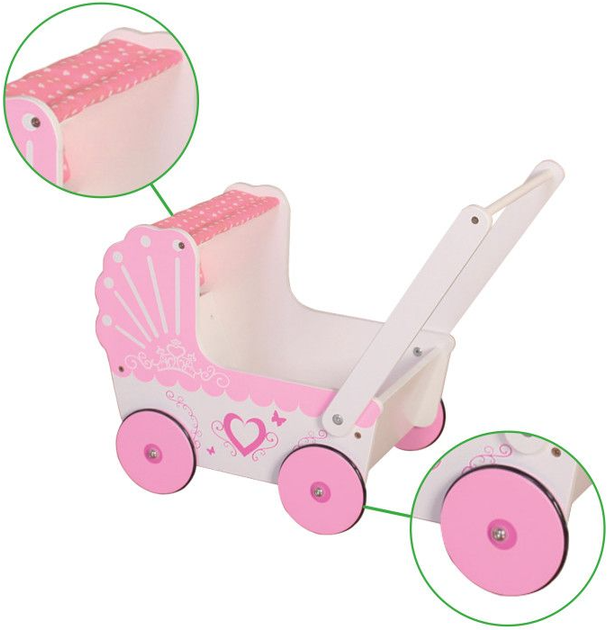 Drewniany wózek dla lalek EcoToys z daszkiem (5903089062158) - obraz 4