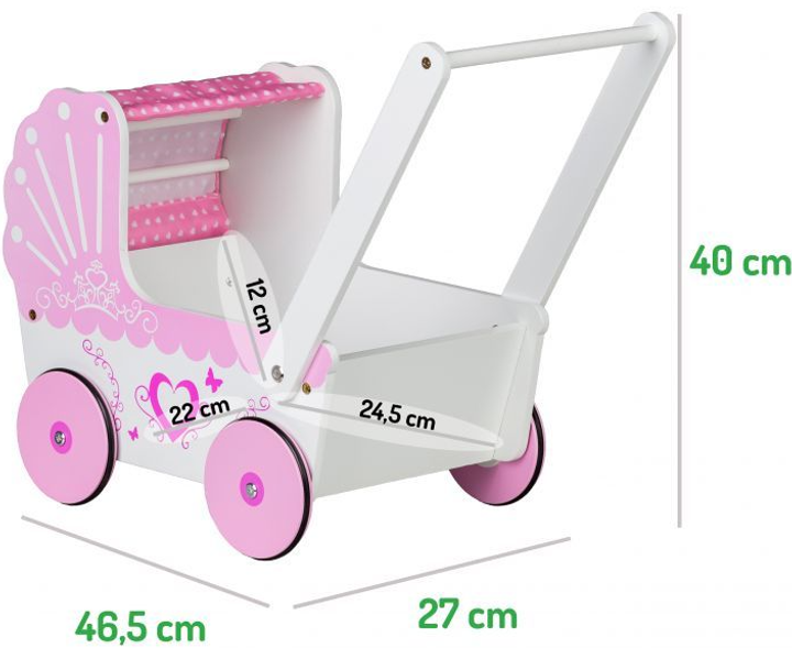 Drewniany wózek dla lalek EcoToys z daszkiem (5903089062158) - obraz 7