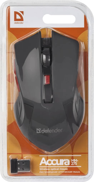 Миша Defender Accura MM-275 Wireless Black/Red (52276) - зображення 4