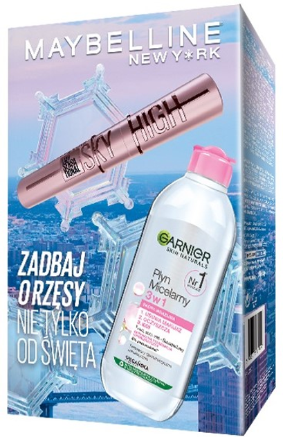 Zestaw Maybelline Lash Sensational Sky High Wydłużający tusz do rzęs Black 7.2 ml + Garnier Płyn micelarny 3 w 1 400 ml (5905076619451) - obraz 1