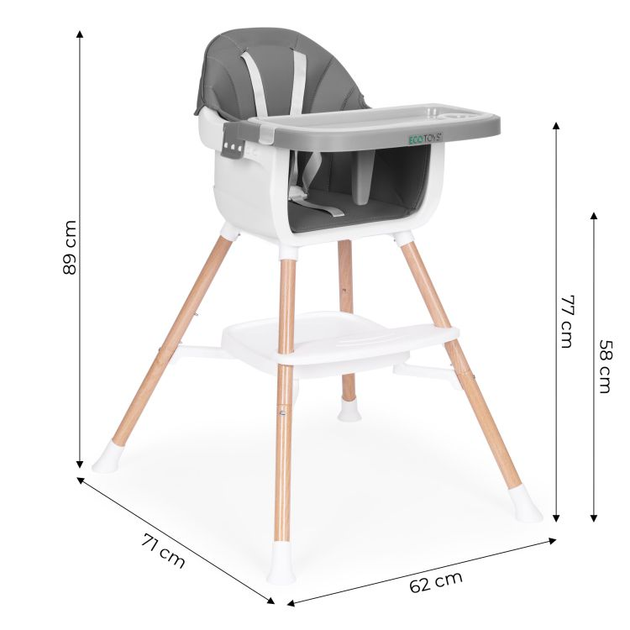 Krzesełko do karmienia EcoToys 2w1 Szary (5905817004584) - obraz 6