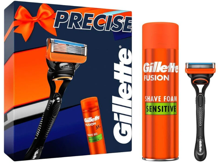 Подарунковий набір для чоловіків Gillette Fusion5 Станок для гоління + Гель для гоління Ultra Sensitive 200 мл (8001090571397) - зображення 1