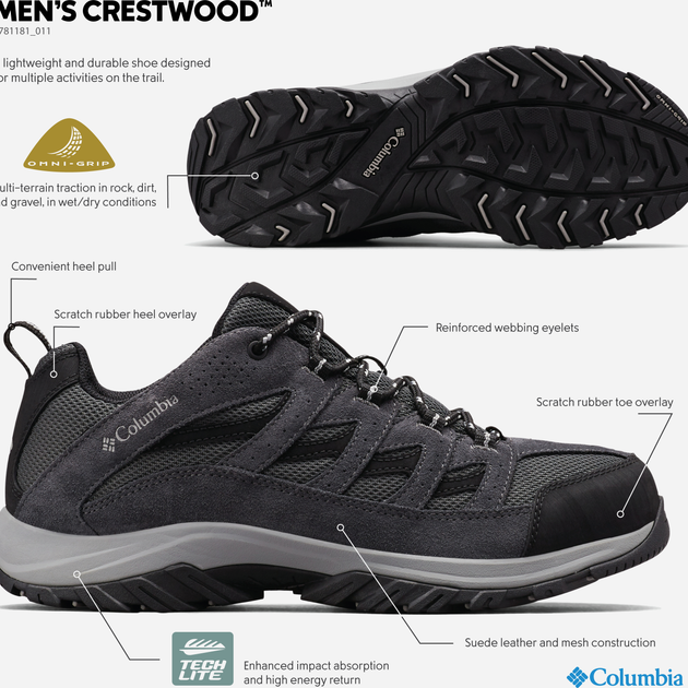 Чоловічі кросівки для треккінгу Columbia Crestwood 1781181011 48 (15US) Темно-сірі (192660452081) - зображення 9