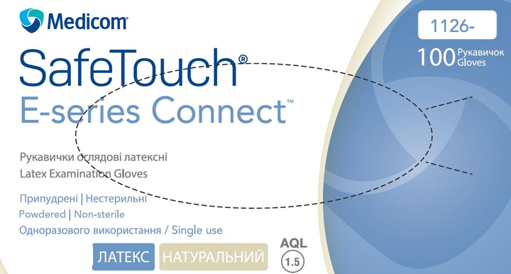 Рукавички Medicom SafeTouch® E-Series Connect латексні опудрені розмір XS 100 шт Білі (1126) - зображення 1