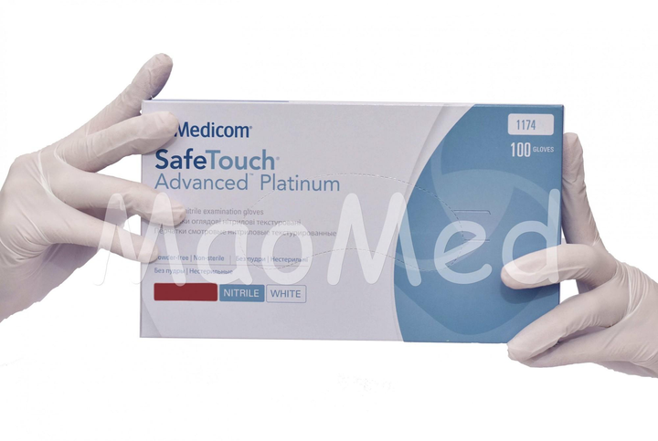 Рукавички Medicom SafeTouch® Platinum нітрилові без пудри текстуровані розмір L 1000 шт Білі 3,6 г (1174) - зображення 1