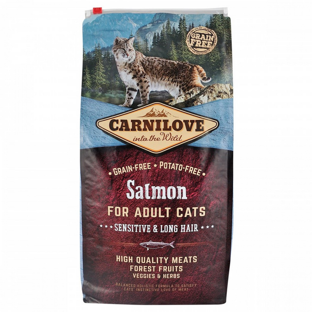 Сухий корм Carnilove Cat Sensitive & Long Hair для котів з чутливим травленням, лосось, 6 кг - Фото 3 Сухий корм Carnilove Cat Sensitive & Long Hair для котів з чутливим травленням, лосось, 6 кг - зображення 3