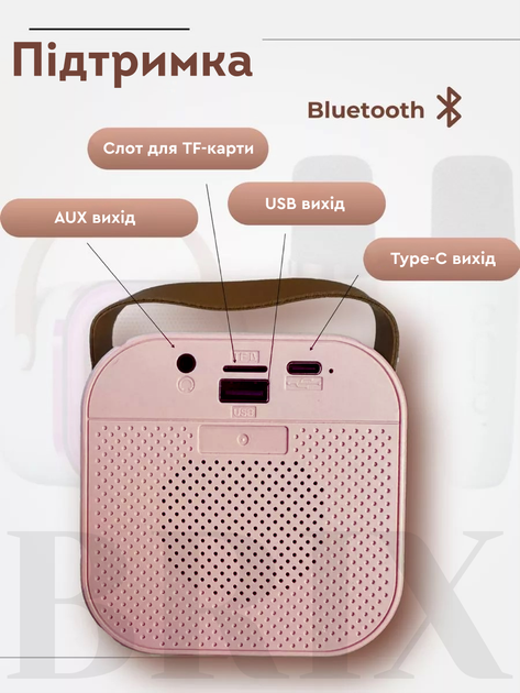 Беспроводная портативная Bluetooth колонка с двумя микрофонами и сабвуфером Розовая - изображение 10