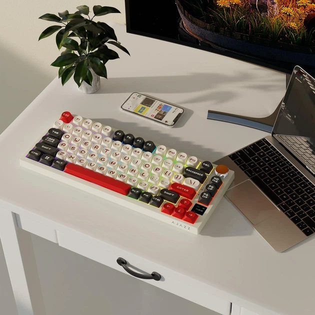Клавиатура беспроводная AJAZZ Ak820 Pro 75% Gift switch Бело