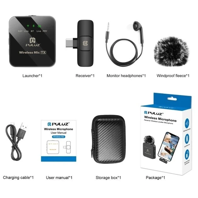 Бездротовий петличний мікрофон для смартфона Puluz, Type-C Phone, Type-C Receiver PULUZ PU646B шумозаглушення - зображення 7