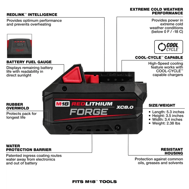 Аккумулятор MILWAUKEE M18 FB8 FORGE™ 8.0 Aч - Фото 4 Аккумулятор MILWAUKEE M18 FB8 FORGE™ 8.0 Aч - изображение 4