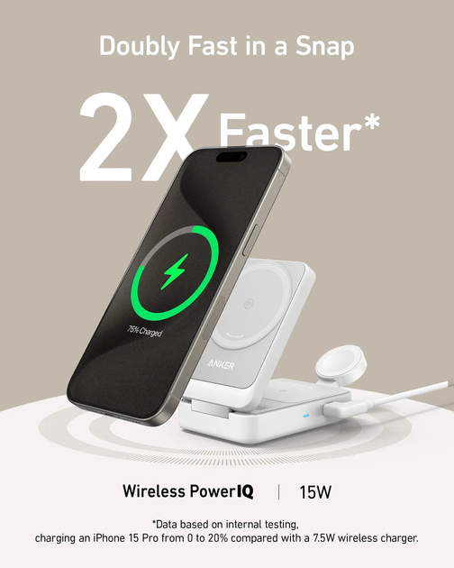 Зарядний пристрій Anker MagGo Wireless Charging Station 3-in-1 15W для iPhone (2000154) - зображення 8