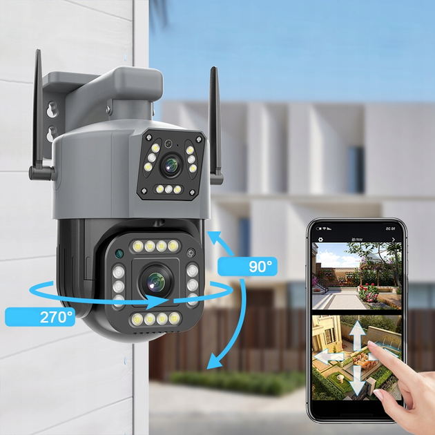 Уличная IP камера видеонаблюдения 8Мп, 2 объектива, Qettopo V380 / Поворотная WiFi камера с датчиком движения - изображение 2