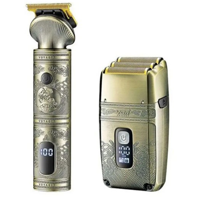 Электрический триммер для стрижки волос VGR V-649 с 4 насадками и USB-зарядкой 5 Вт Золотистый профессиональный инструмент для окантовки бороды - изображение 2