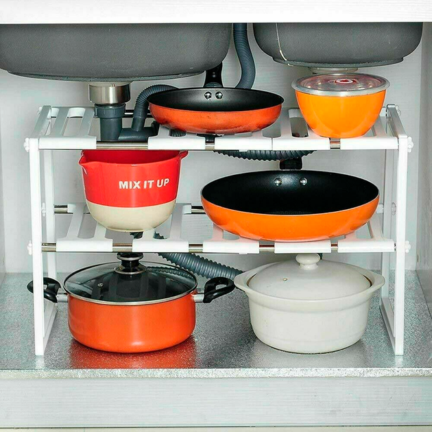 Регульована кухонна полиця 38-70см KITCHEN RACK / Полиця для зберігання посуду / Розсувний органайзер під мийку - зображення 2