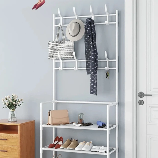 Вешалка для одежды (154х60х29,5см) New simple floor clothes rack, Белая / Стойка для вещей - Фото 4 Вешалка для одежды (154х60х29,5см) New simple floor clothes rack, Белая / Стойка для вещей - изображение 4