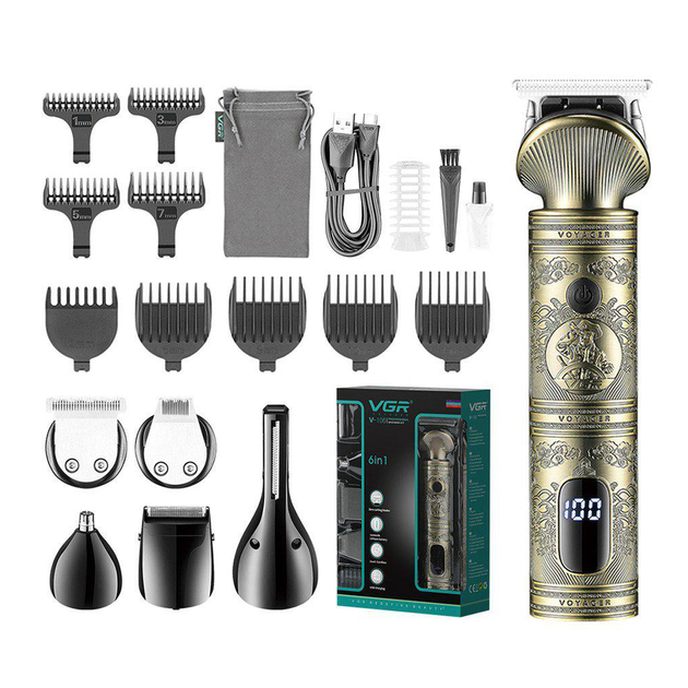 Аккумуляторная машинка для стрижки 6в1 с USB, VGR V-106 / Набор для стрижки волос и бороды / Мужской триммер - изображение 5