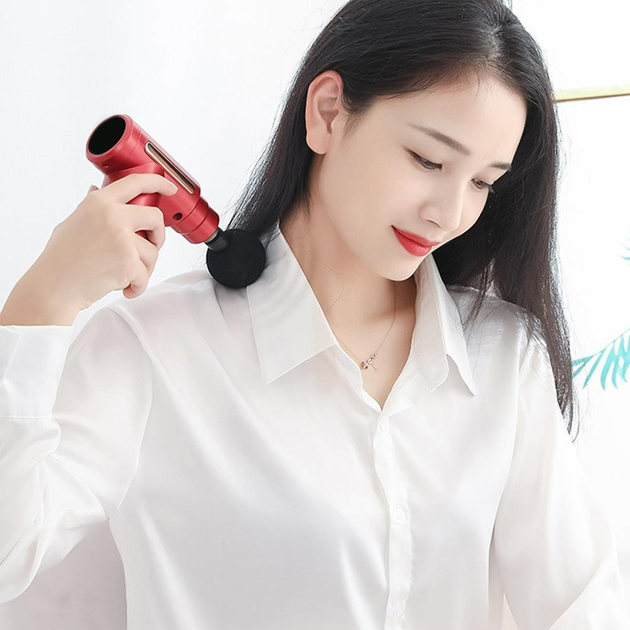 Масажер для тіла перкусійний, 4 насадки, Gun Massager, Червоний / Масажний пістолет / Перкусійний масажер - зображення 4