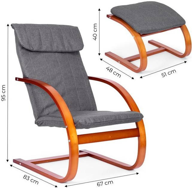 Крісло-гойдалка ModernHome by Multistore з підставкою для ніг (TXWQM-31-6-WALNUT) - зображення 7