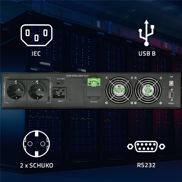 ДБЖ Qoltec RACK 3000VA 3000W LCD USB (5901878522876) - зображення 6