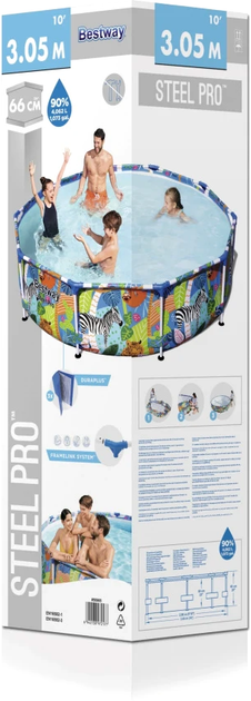 Дитячий стійковий басейн Bestway Steel Pro Animal World 305 x 66 см 10 FT (6942138972177) - зображення 9