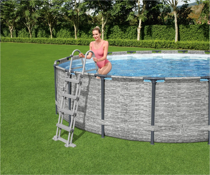 Басейн зі штучного каменю Bestway Steel Pro Max 18 FT + стійка 5-в-1 + аксесуари 549 x 122 см Gray (6941607310496) - зображення 4