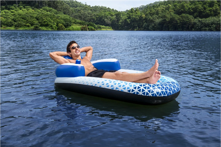 Materac dmuchany Bestway Indigo Wave do pływania 183 x 97 cm z dmuchanym oparciem i miejscem na napoje Niebieski (6941607309827) - obraz 6