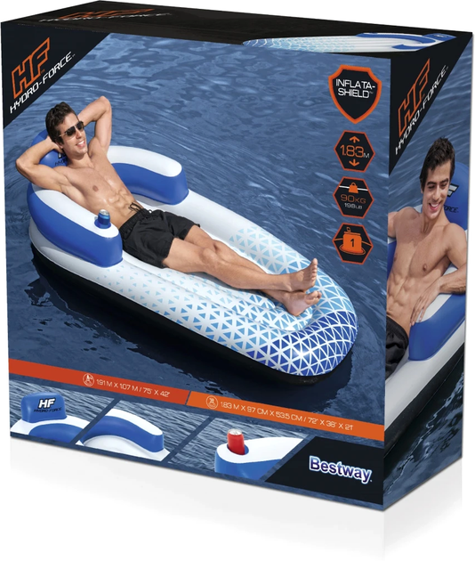 Materac dmuchany Bestway Indigo Wave do pływania 183 x 97 cm z dmuchanym oparciem i miejscem na napoje Niebieski (6941607309827) - obraz 8