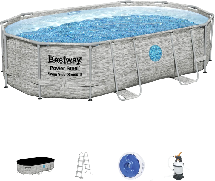 Стійка-басейн Bestway Power Steel Swim Vista з вікном + 6 в 1 + пісочний насос 488 x 305 x 107 см 16 x 10 футів (6941607311486) - зображення 2