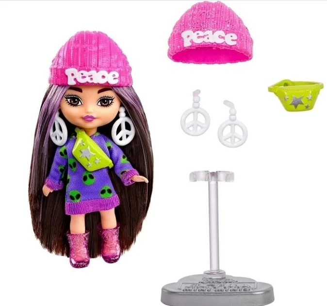 Кукла Barbie Extra Minis Brunette with Alien Sweater Dress - Фото 2 Кукла Barbie Extra Minis Brunette with Alien Sweater Dress - изображение 2