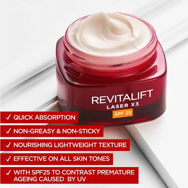 Крем для лица L'Oreal Paris Revitalift Laser X3 SPF25 омолаживающий 50 мл (3600523456215) - изображение 6