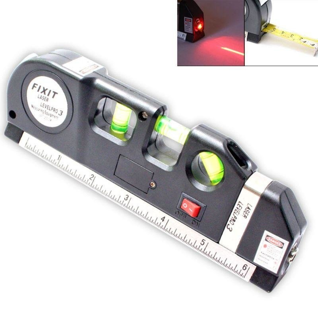 Лазерный уровень, нивелир Laser Level PRO 3 4в1, пузырьковый со встроенной рулеткой, линейкой - изображение 2