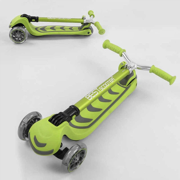 Самокат трехколесный Y-00436 (4) Best Scooter, складной алюминиевый руль, 4 колеса PU со светом, d=12 см - изображение 3