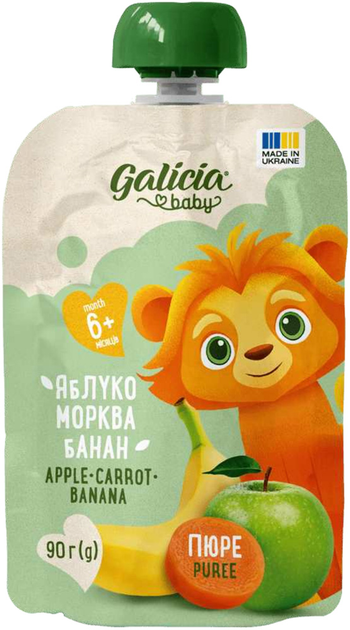 Упаковка пюре Galicia Baby яблучно-морквяно-бананове натуральне гомогенізоване 90 г x 18 шт (4820209564402) - зображення 2