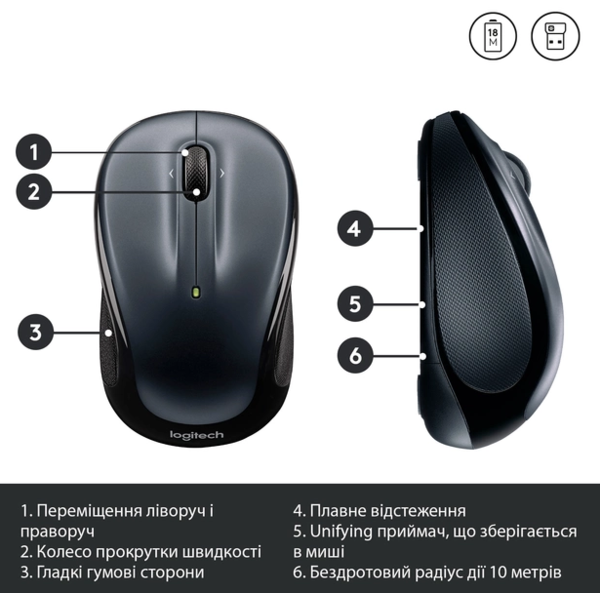 Мишка Logitech M325s Wireless Dark Silver (910-006812) - Фото 10 Мишка Logitech M325s Wireless Dark Silver (910-006812) - зображення 10